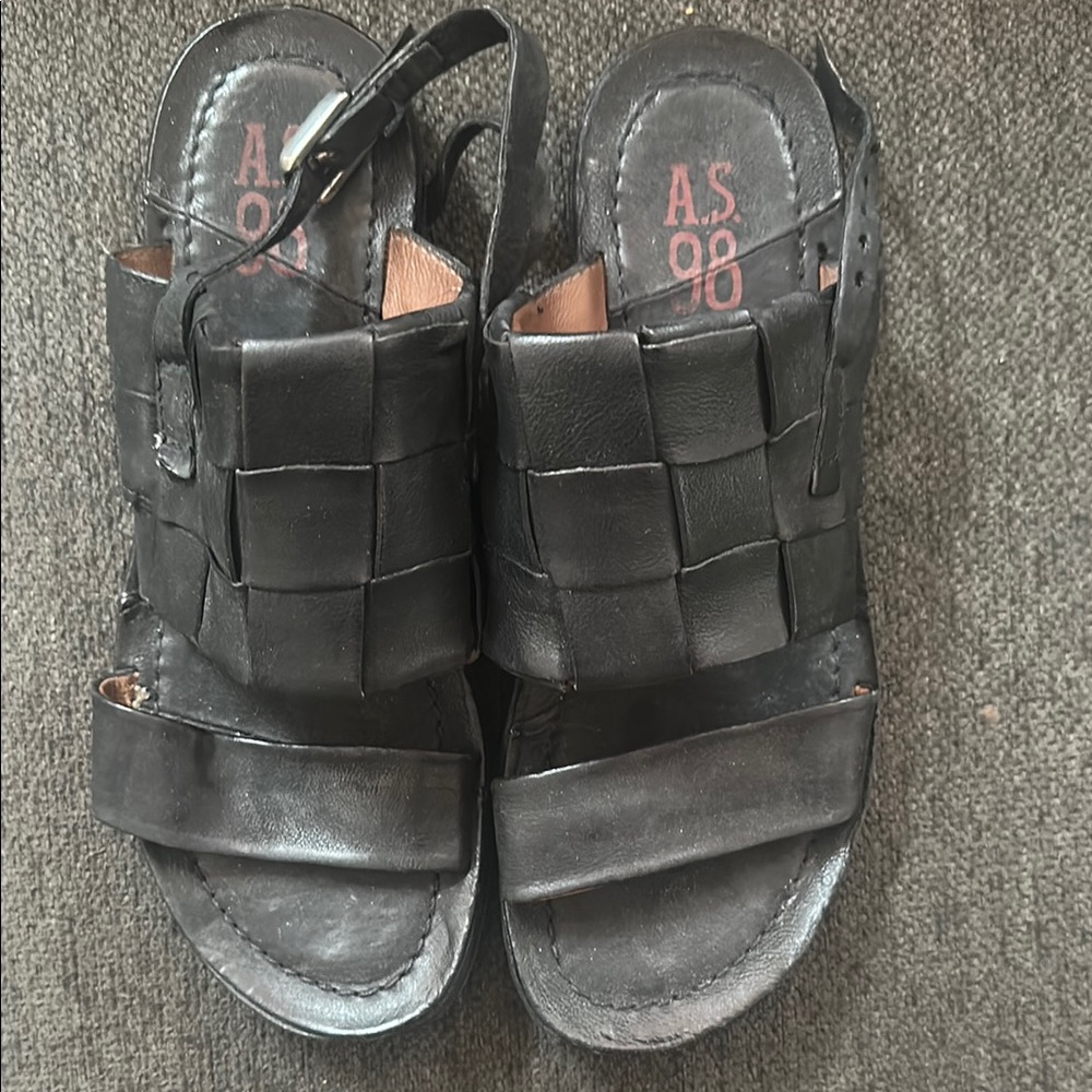 A.S.98 Black Woven Leather Sandals